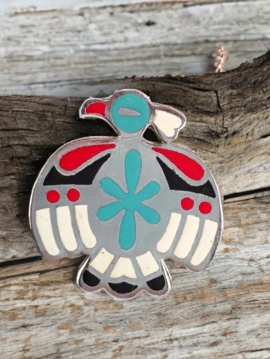Silver Southwestern Thunderbird Bolo Tie / Silver Pheonix  Navajo Thunderbird NA Southwestern Inlay Bolo Tie Black Leather & Silver Tips